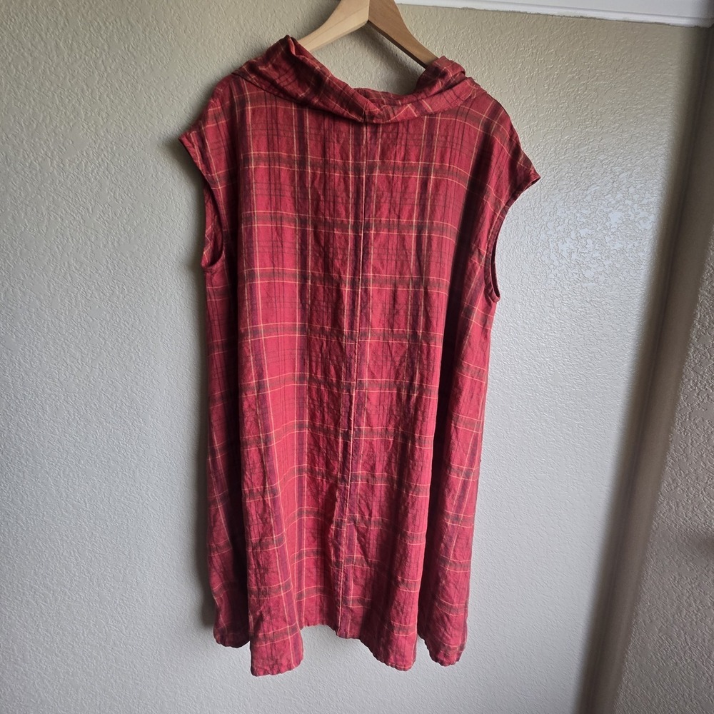 Bryn Walker Nolan Linen Dress Sz Large Red Plaid Cowl Neck Lagenlook Oversized - Picture 8 of 9